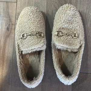 (2/$20) Furry beige slippers/loafers